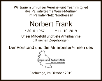 Traueranzeigen Von Norbert Frank Trauer Werra Rundschau De