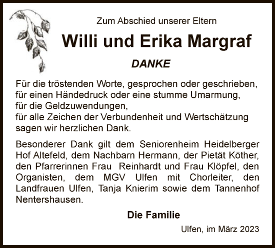Traueranzeige von Willi und Erika  Margraf von WRS