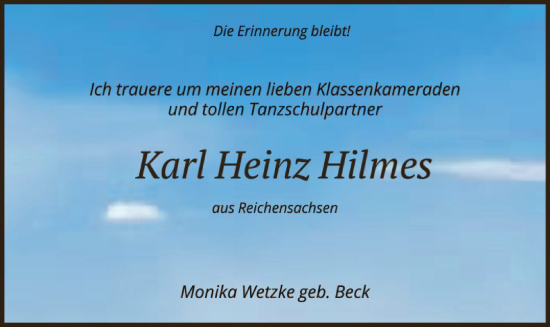 Traueranzeige von Karl Heinz Hilmes von WRS