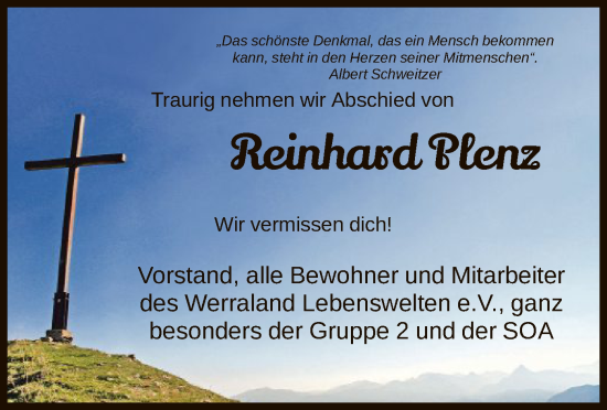 Traueranzeigen Von Reinhard Plenz Trauer Werra Rundschau De