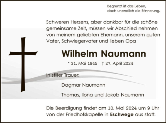 Traueranzeige von Wilhelm Naumann von WRS