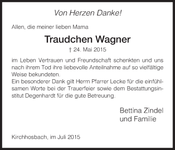 Traueranzeige von Traudchen Wagner von Eschwege