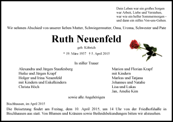 Traueranzeige von Ruth Neuenfeld von Eschwege