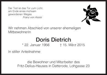 Traueranzeige von Doris Dietrich von Eschwege