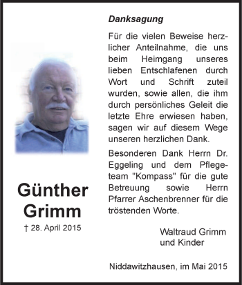Traueranzeige von Günther Grimm von Eschwege