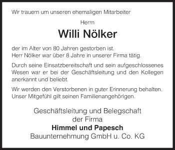 Traueranzeige von Willi Nölker von Eschwege