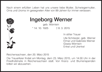 Traueranzeige von Ingeborg Werner von Eschwege