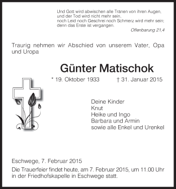 Traueranzeige von Günter Matischok von Eschwege
