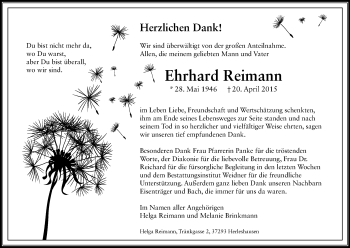 Traueranzeige von Ehrhard Reimann von Eschwege