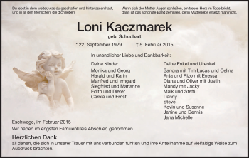 Traueranzeige von Loni Kaczmarek von Eschwege