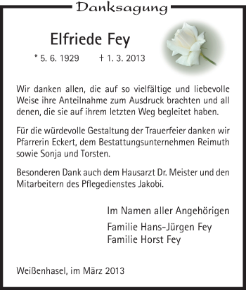 Traueranzeige von Elfriede Fey von Eschwege