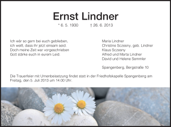 Traueranzeige von Ernst Lindner von Eschwege