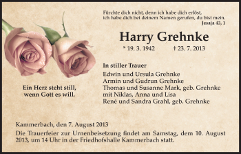 Traueranzeige von Harry Grehnke von Eschwege