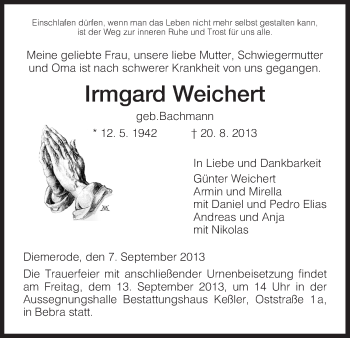 Traueranzeige von Irmgard Weichert von Eschwege