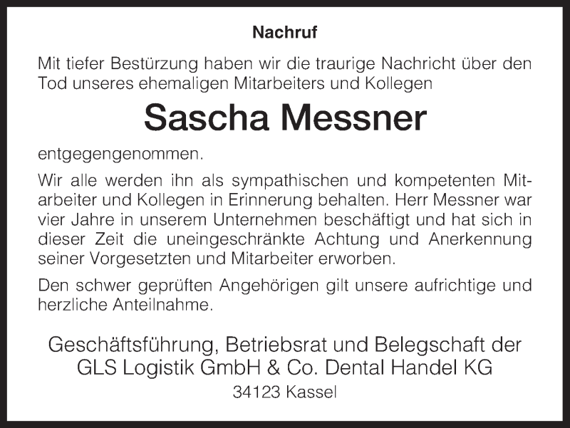  Traueranzeige für Sascha Messner vom 06.09.2013 aus Eschwege