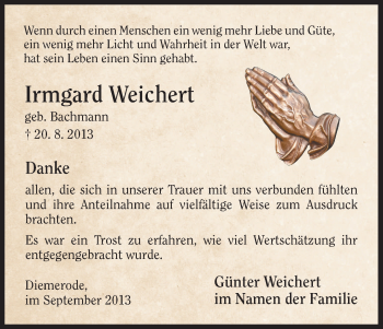 Traueranzeige von Irmgard Weichert von Eschwege