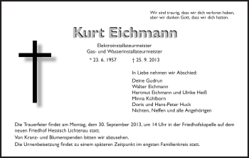 Traueranzeige von Kurt Eichmann von Eschwege