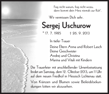 Traueranzeige von Sergej Uschurow von Eschwege