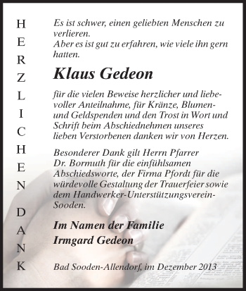 Traueranzeige von Klaus Gedeon von Eschwege