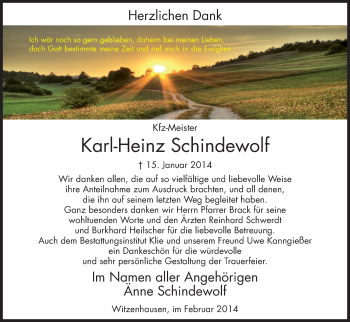 Traueranzeige von Karl-Heinz Schindewolf von Eschwege