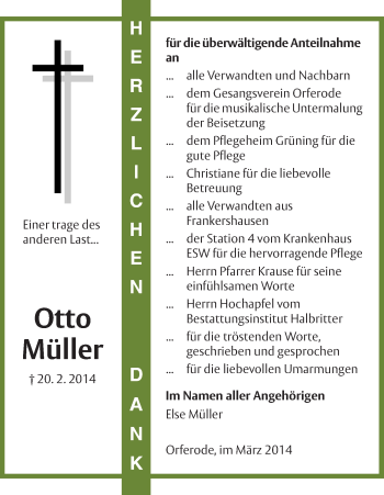 Traueranzeige von Otto Müller von Eschwege