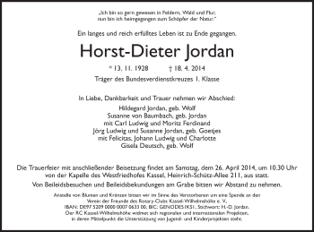 Traueranzeige von Horst-Dieter Jordan von Eschwege