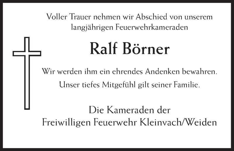  Traueranzeige für Ralf Börner vom 13.05.2014 aus Eschwege