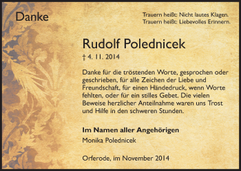 Traueranzeige von Rudolf Polednicek von Eschwege