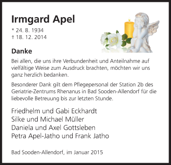 Traueranzeige von Irmgard Apel von Eschwege