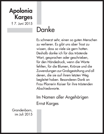 Traueranzeige von Apolonia Karges von Werra Rundschau