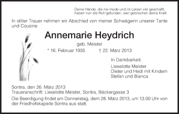 Traueranzeige von Annemarie Heydrich von Eschwege