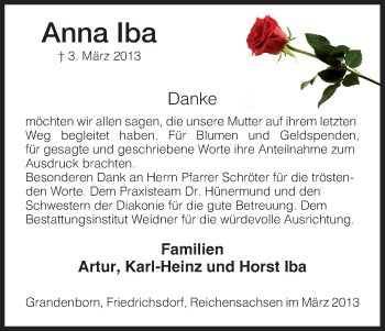 Traueranzeige von Anna Iba von Eschwege