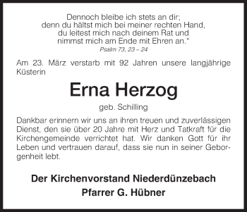 Traueranzeige von Erna Herzog von Eschwege