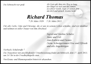 Traueranzeige von Richard Thomas von Eschwege