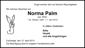 Traueranzeige von Norma Palm von Eschwege