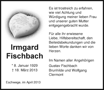 Traueranzeige von Irmgard Fischbach von Eschwege