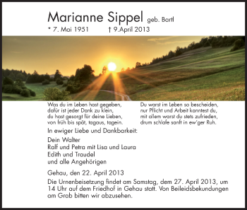 Traueranzeige von Marianne Sippel von Eschwege