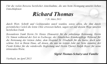 Traueranzeige von Richard Thomas von Eschwege