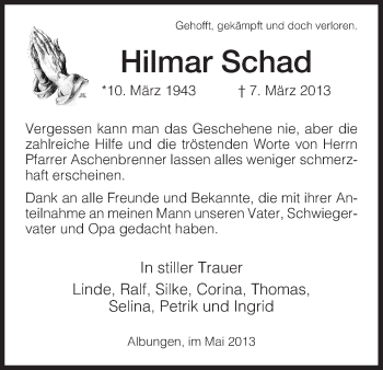 Traueranzeige von Hilmar Schad von Eschwege