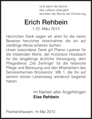 Traueranzeige von Erich Rehbein von Eschwege