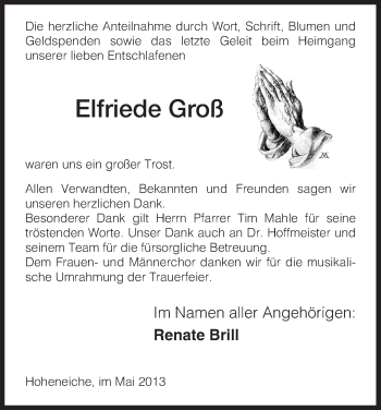 Traueranzeige von Elfriede Groß von Eschwege