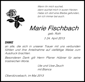 Traueranzeige von Marie Fischbach von Eschwege