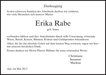 Traueranzeige von Erika Rabe von Eschwege