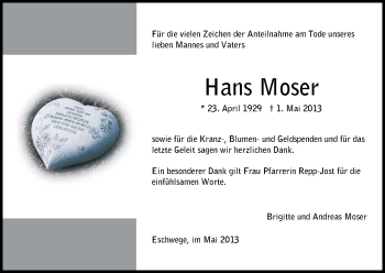 Traueranzeige von Hans Moser von Eschwege