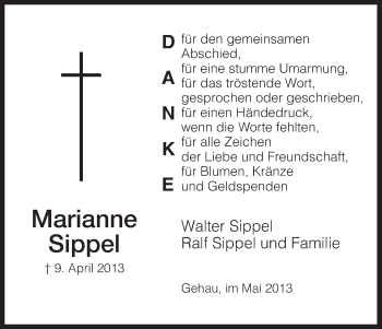 Traueranzeige von Marianne Sippel von Eschwege