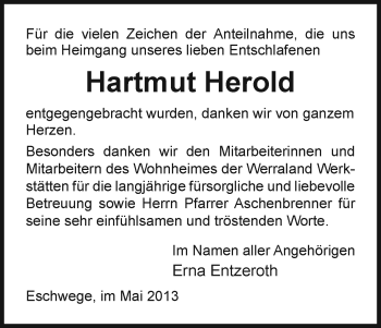 Traueranzeige von Hartmut Herold von Eschwege