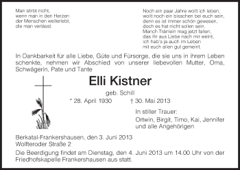 Traueranzeige von Elli Kistner von Eschwege