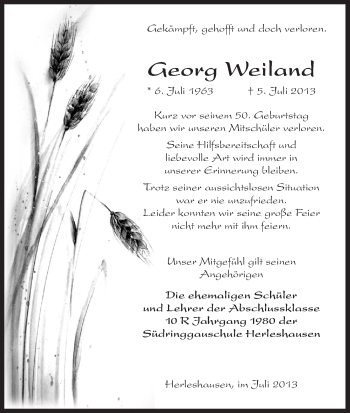 Traueranzeige von Georg Weiland von Eschwege