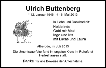 Traueranzeige von Ulrich Buttenberg von Eschwege