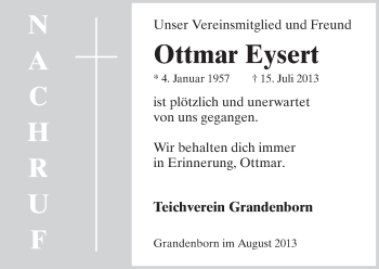 Traueranzeige von Ottmar Eysert von Eschwege